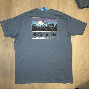 NWT COLUMBIA Graphic Logo Short Sleeve T Shirt Indigo Blue Mens Size XL